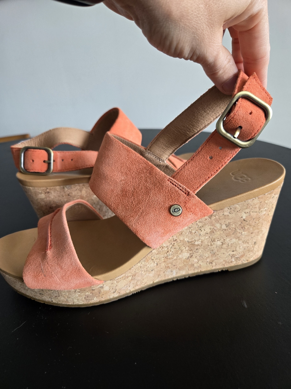 ​UGG Elena II Suede Cork Wedge Sandals Orange Size 10